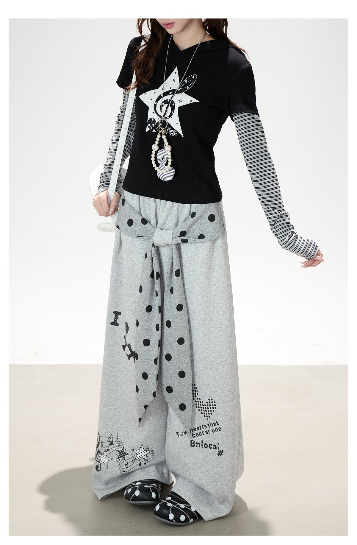 Music Note Star Tie-Waist Wide-Leg Sweatpants