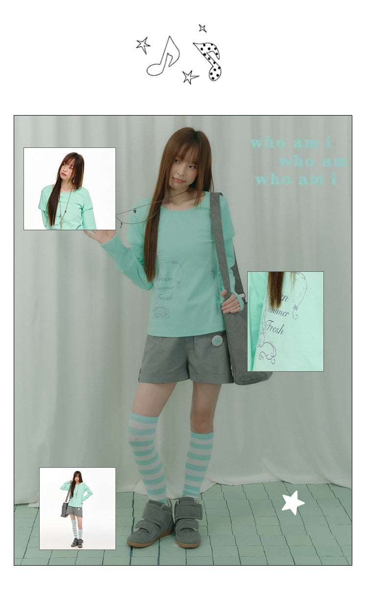 Mint Haze Faux-Layer Graphic Long Sleeve Top