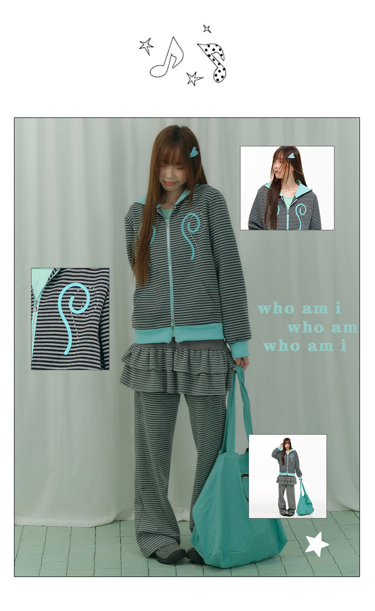 Mint Contrast Stripe Double-Zip Hoodie