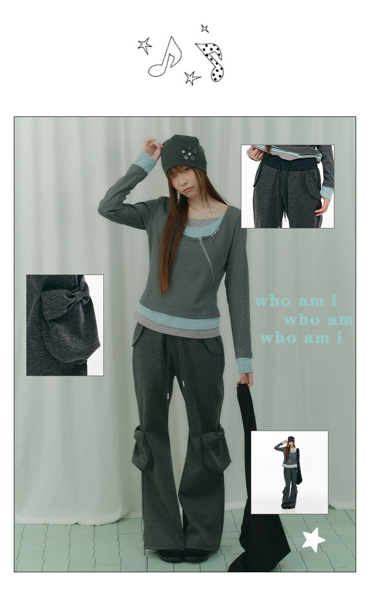 Bow-Pocket Flared Wide-Leg Pants