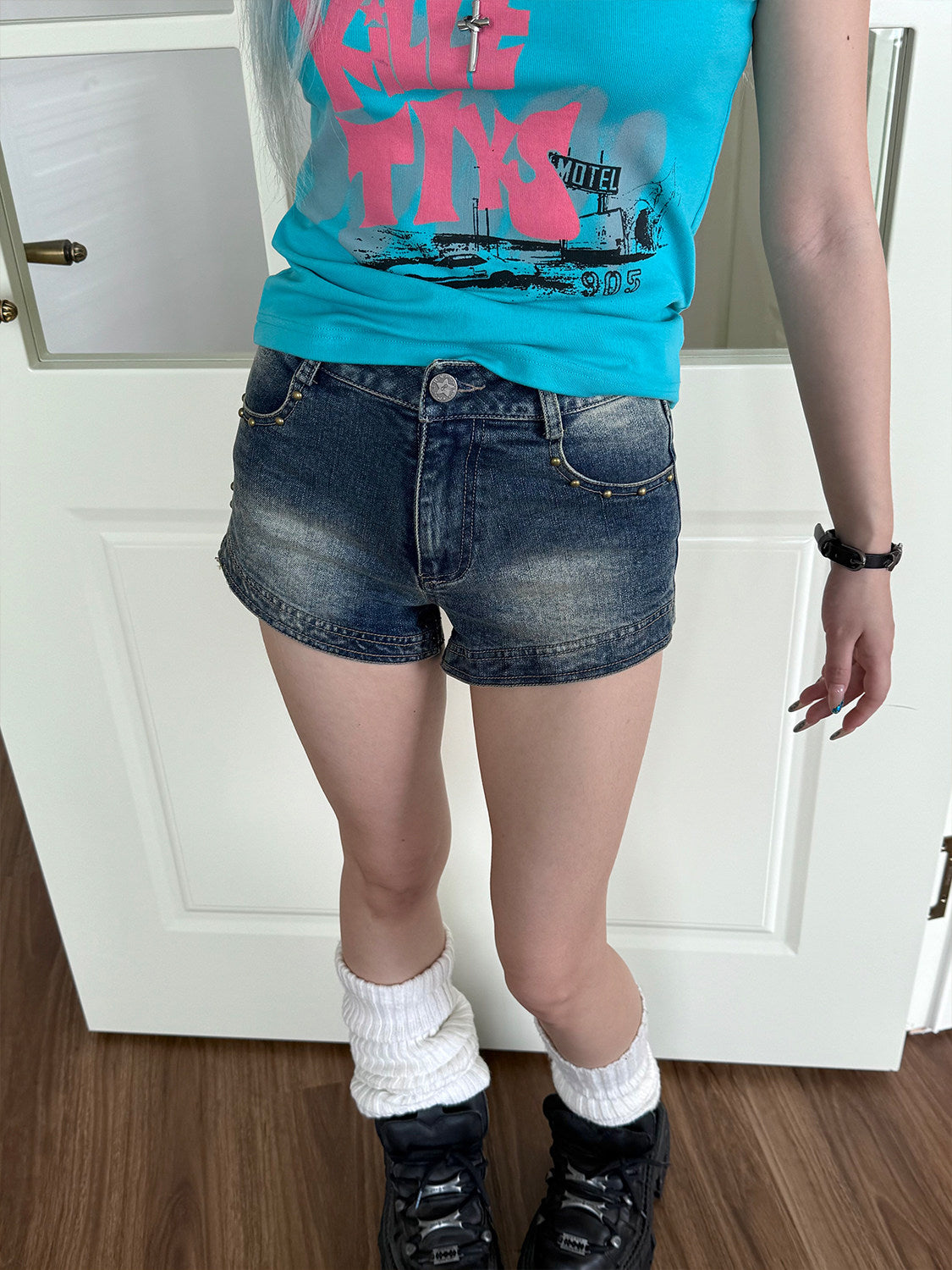 Vintage Washed Studded Denim Shorts