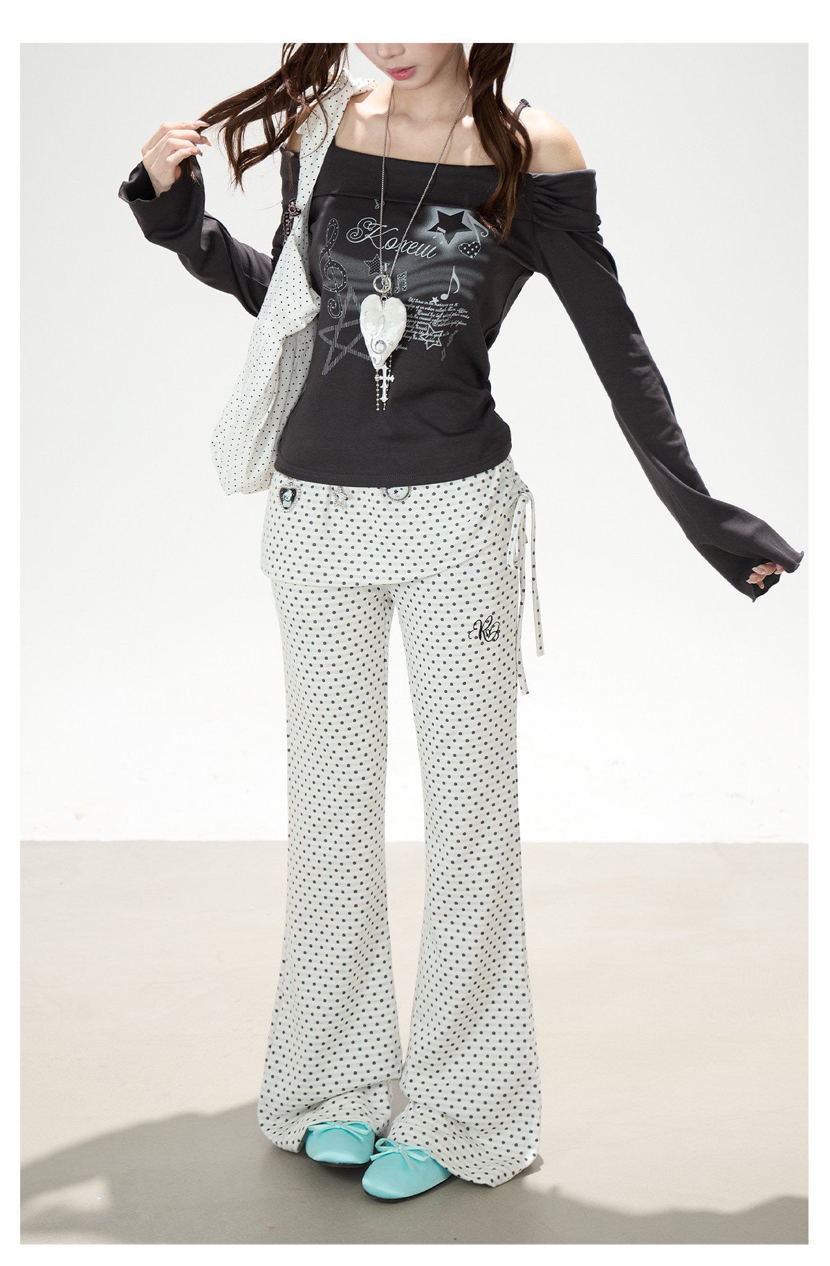 Polka Dot Wrap-Panel Flare Pants