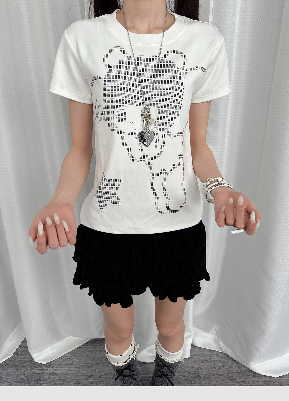 Pixel Teddy Graphic Fitted Tee