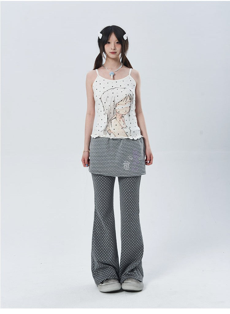 Polka Dot Layered Flare Skirt Pants