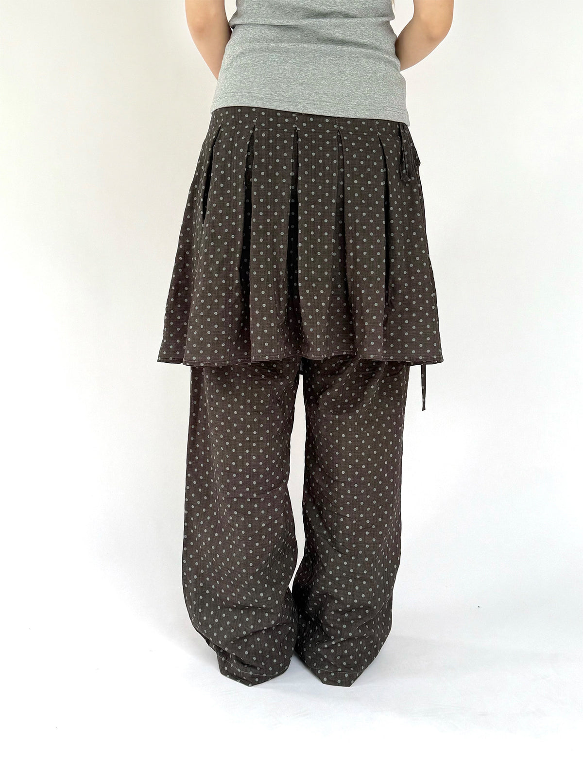 Polka Dot Layered Skirt Wide-Leg Pants