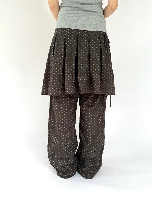Polka Dot Layered Skirt Wide-Leg Pants