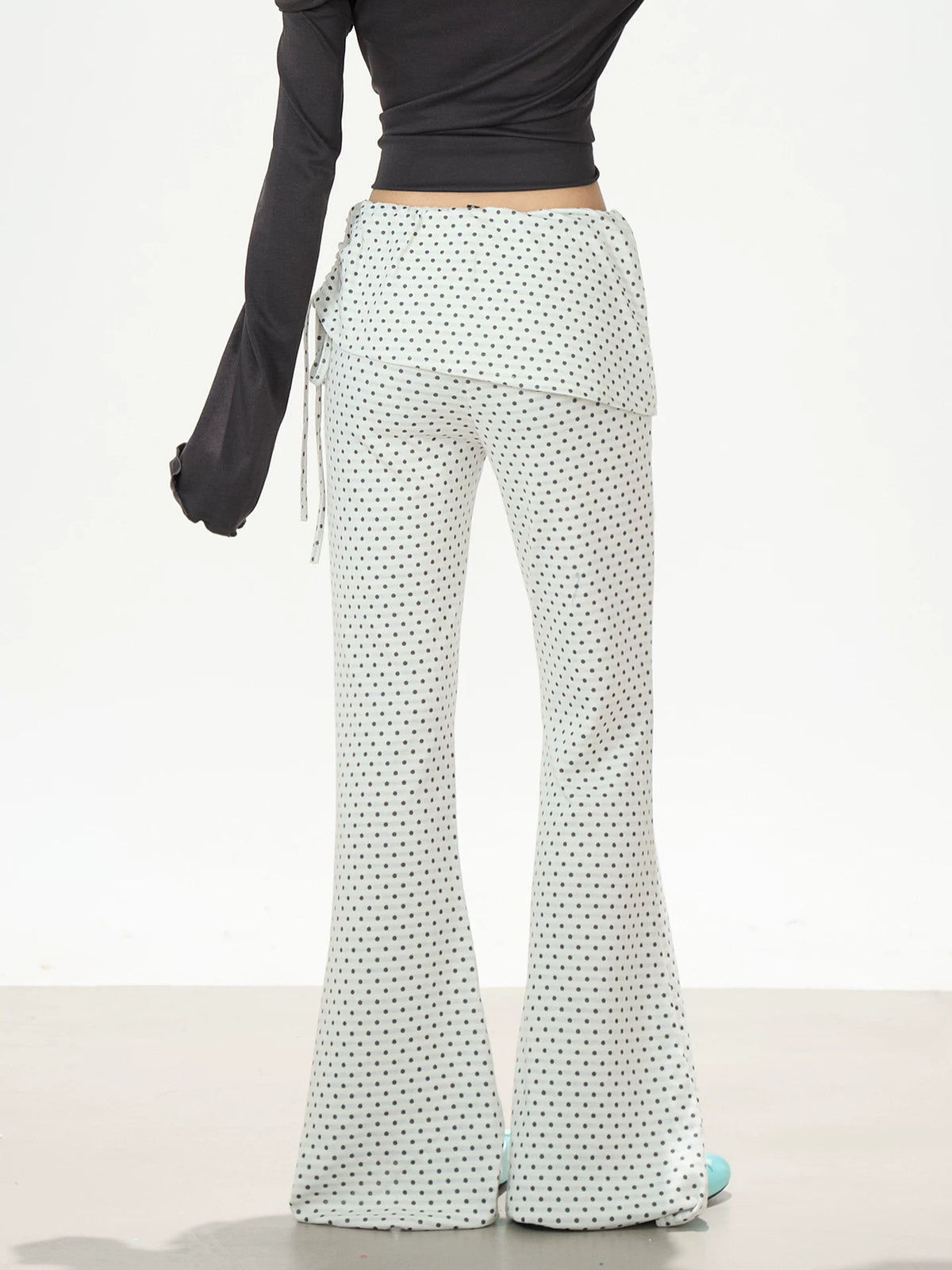 Polka Dot Ruffle Overlay Flare Sweatpants