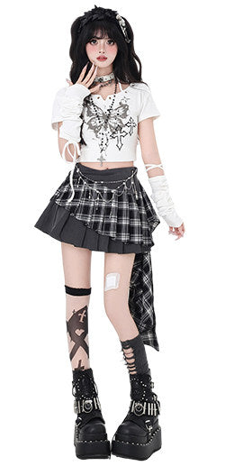 Butterfly Fragment Halter Graphic Top with Arm Warmers
