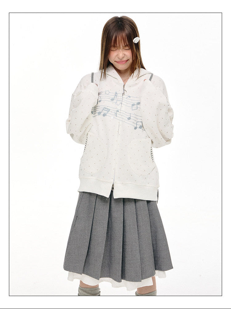 Gray Melody Polka Dot Graphic Zip Hoodie