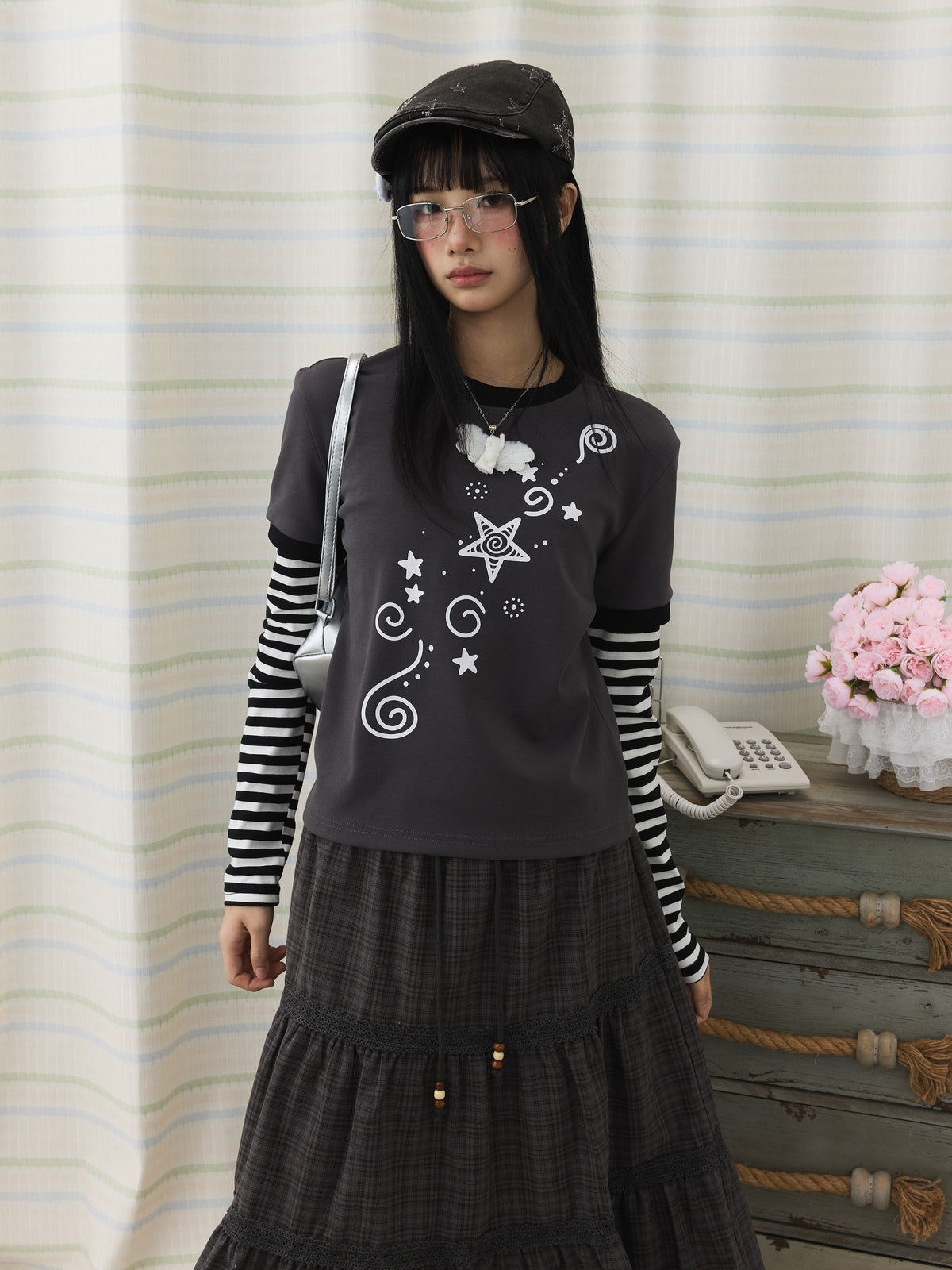 Star Swirl Layered Stripe Long Sleeve Top