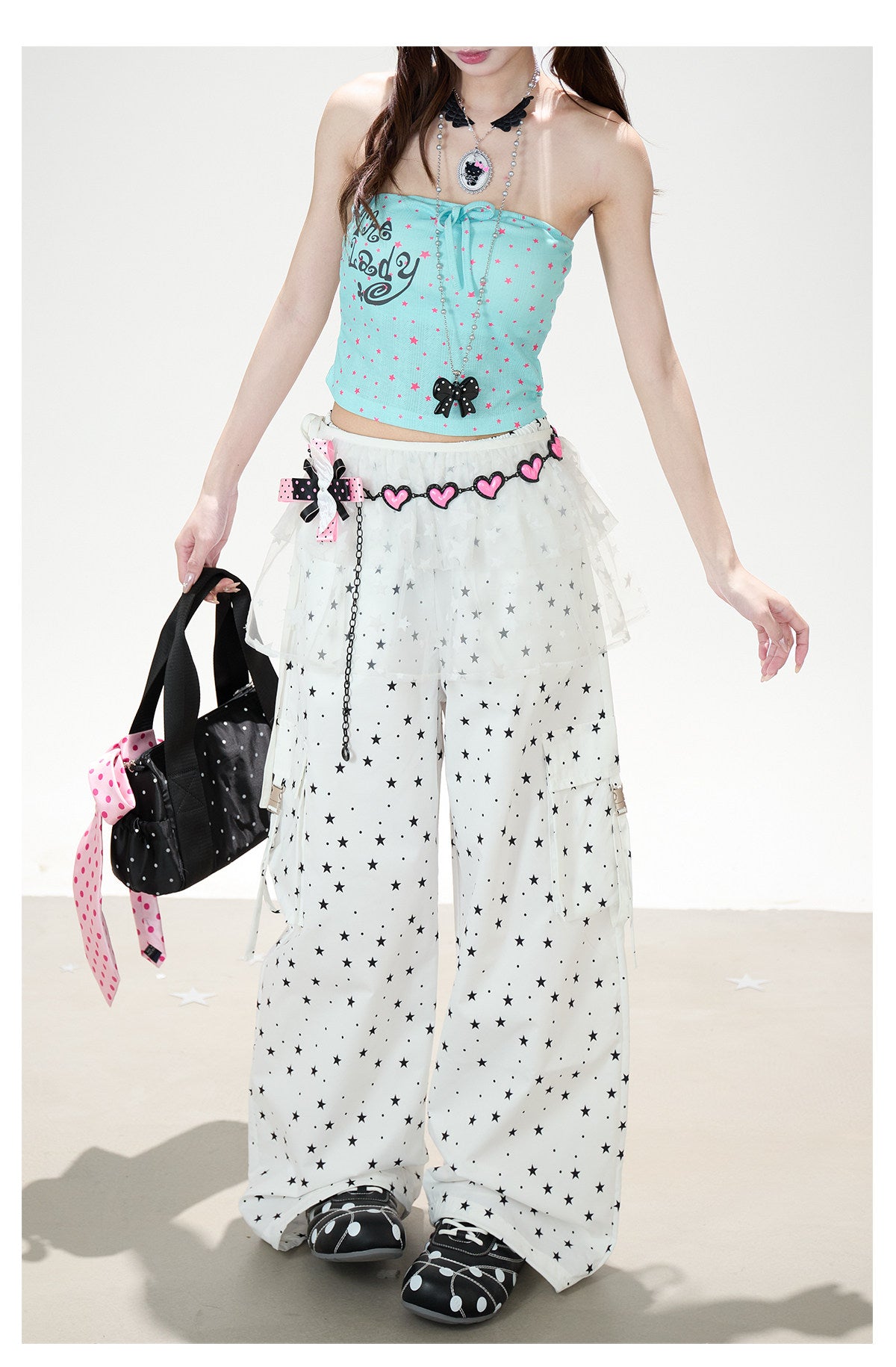 Allover Star Cargo Wide Leg Pants