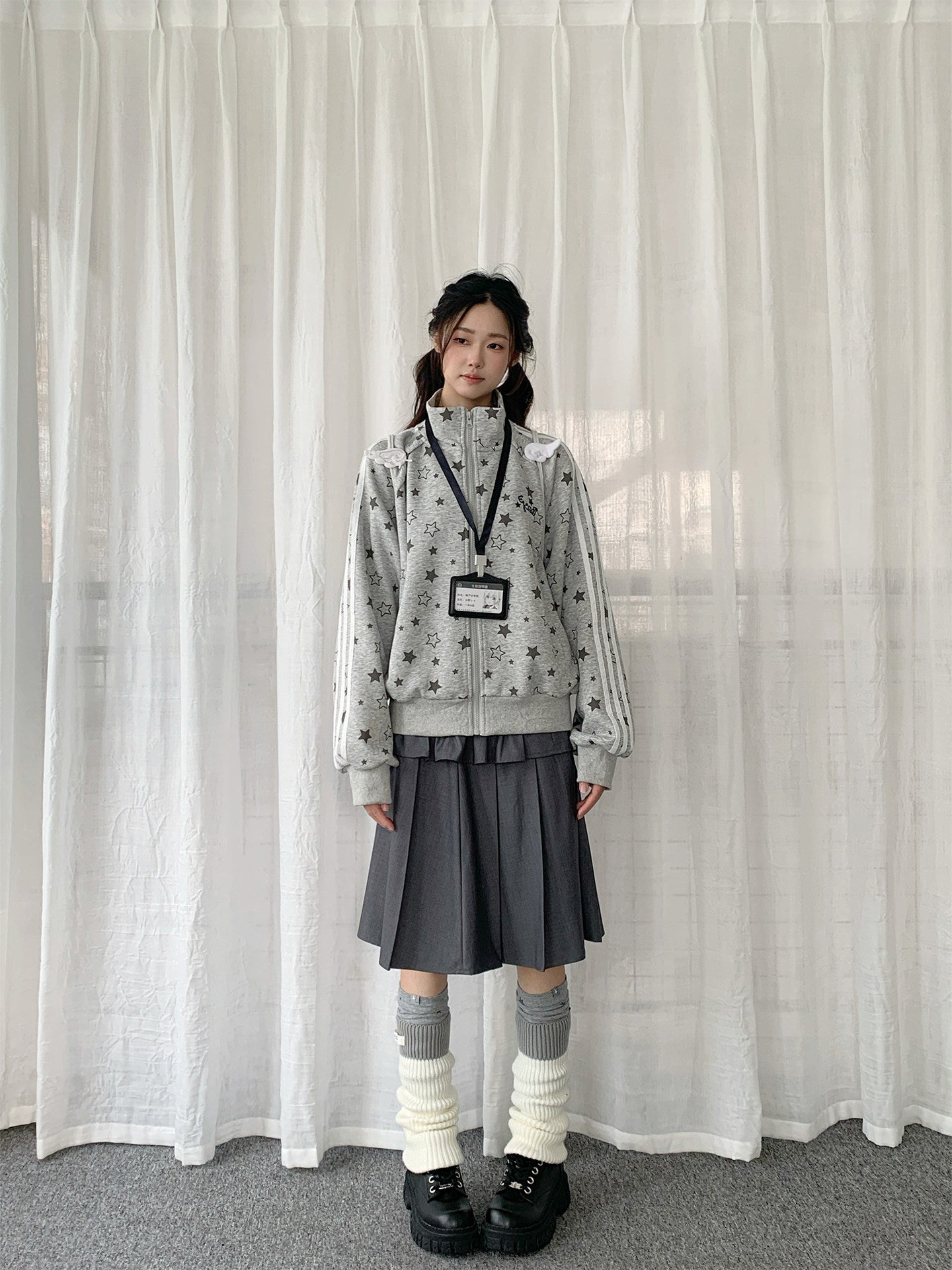 【rejio】All-Star Print Trainingsjacke (Schwarz / Heather Grey)