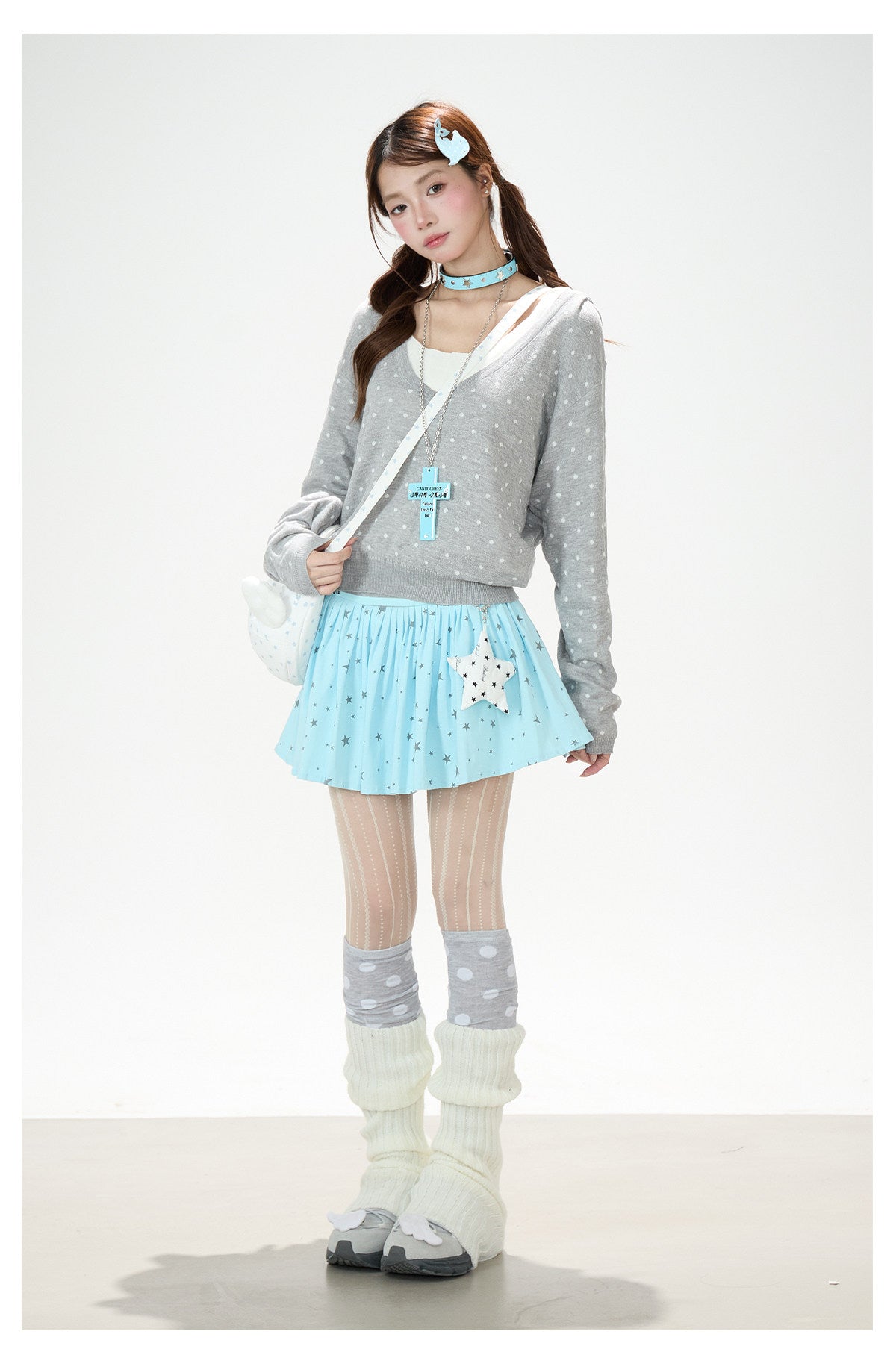 Polka-Dot Hooded Knit Sweater