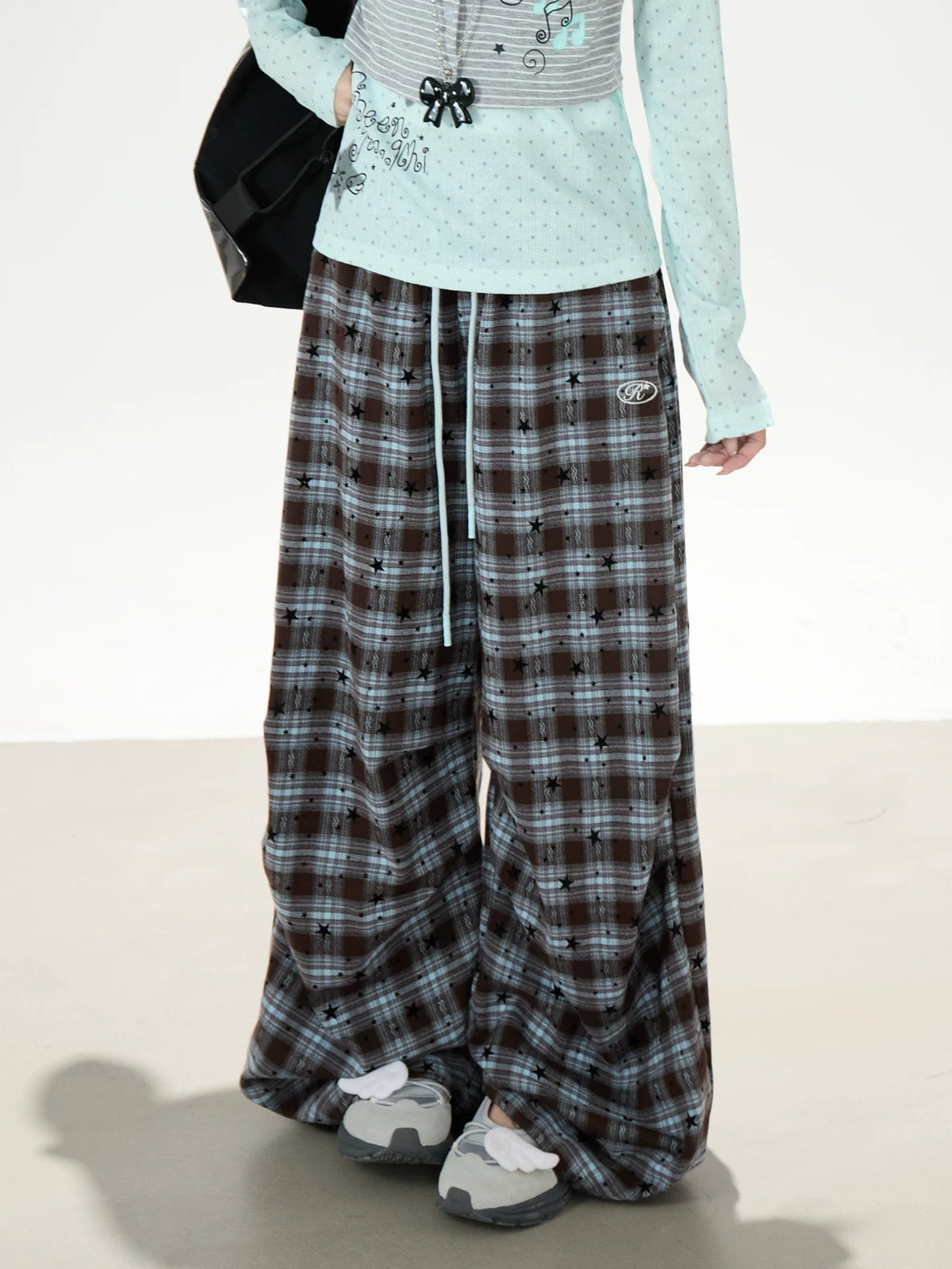 Star Plaid Wide-Leg Pants