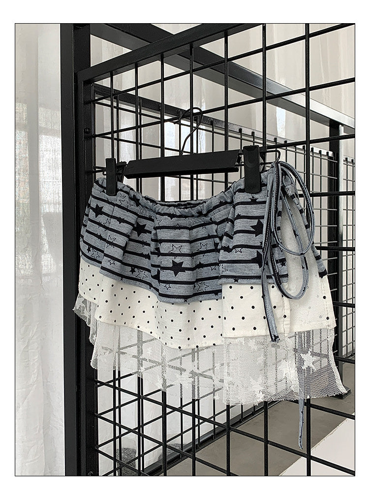 Star Lace Patchwork Layering Skirt