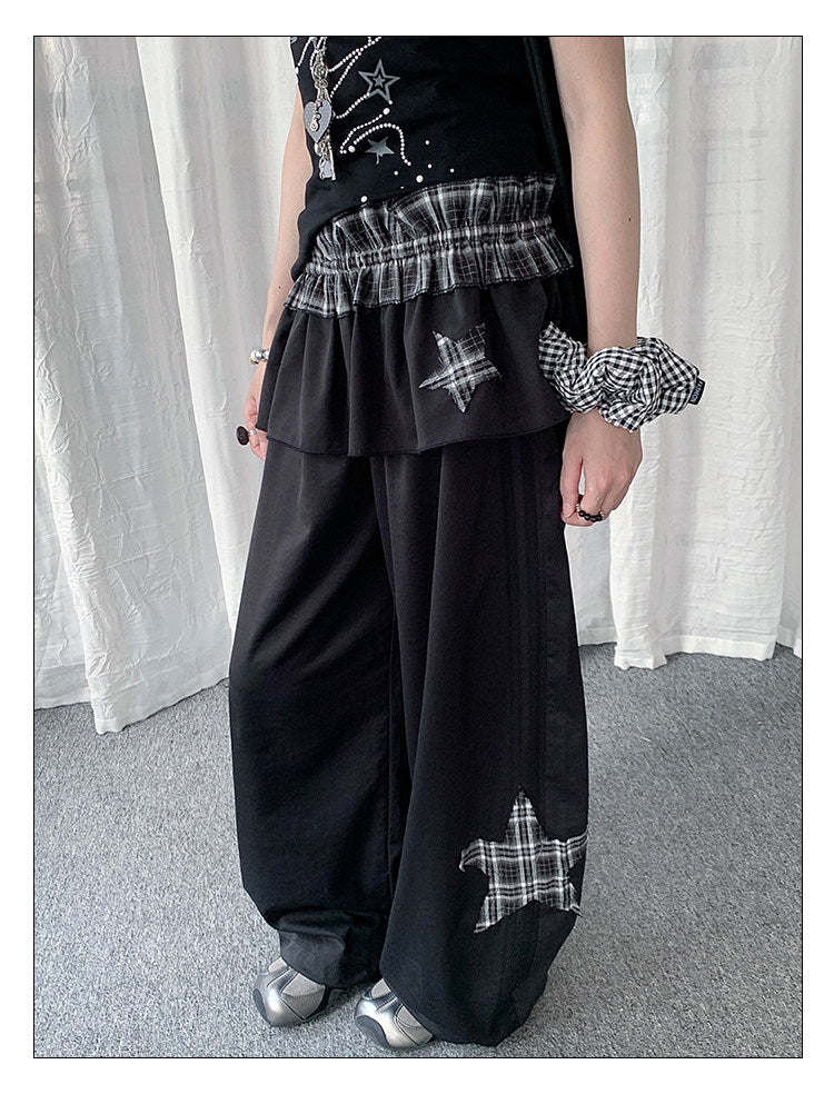 Star Patch Layered Overskirt Wide-Leg Pants Set