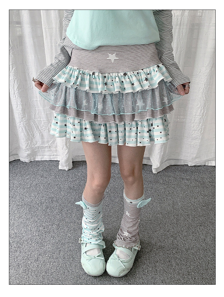 Star Stripe Tiered Ruffle Mini Skirt