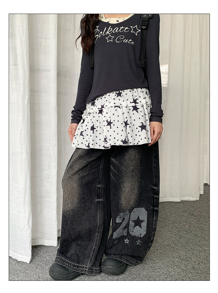 Star Print Layering Mini Skirt