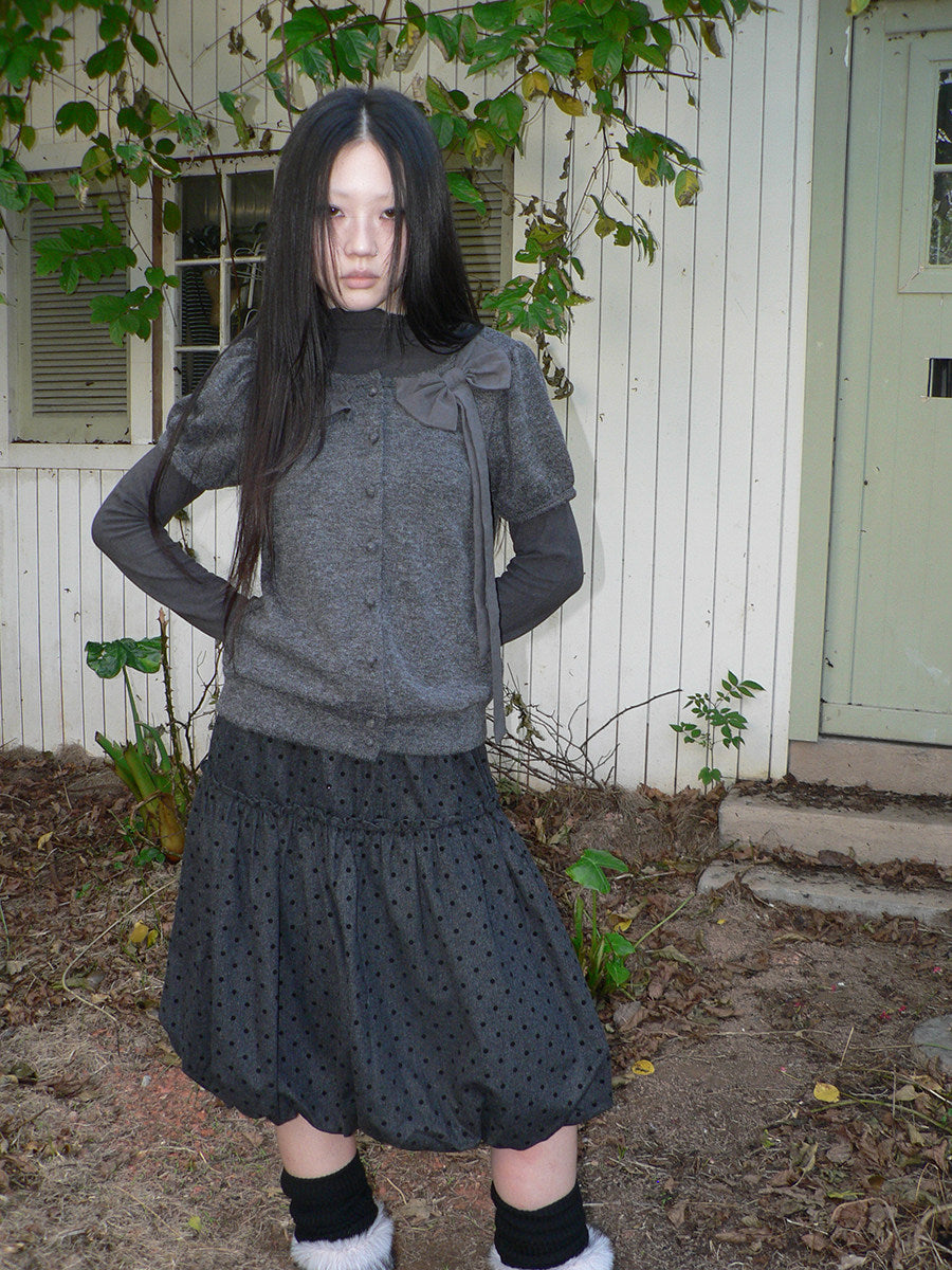Bow-Detail Knit Cardigan & Long Sleeve Two-Piece Set