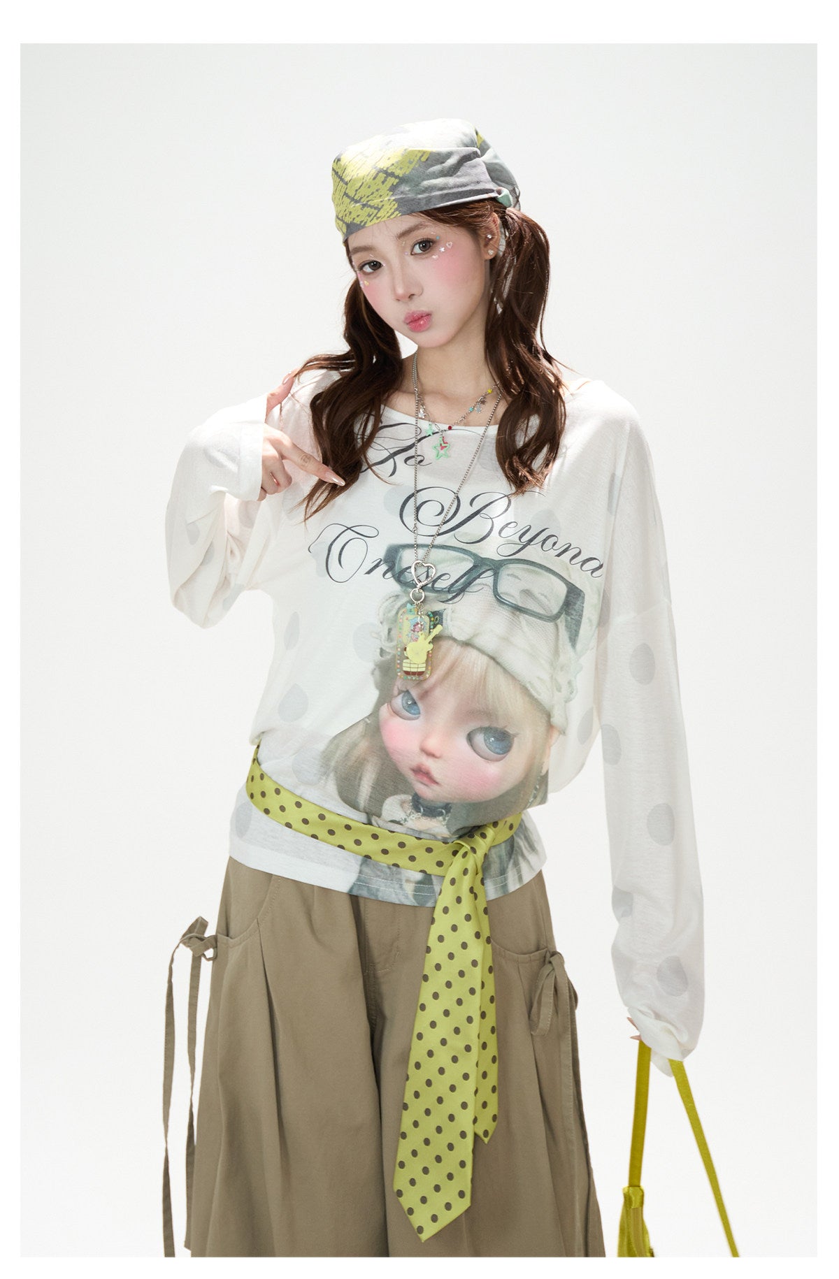 Dreamy Doll Print Oversized Long Sleeve Top