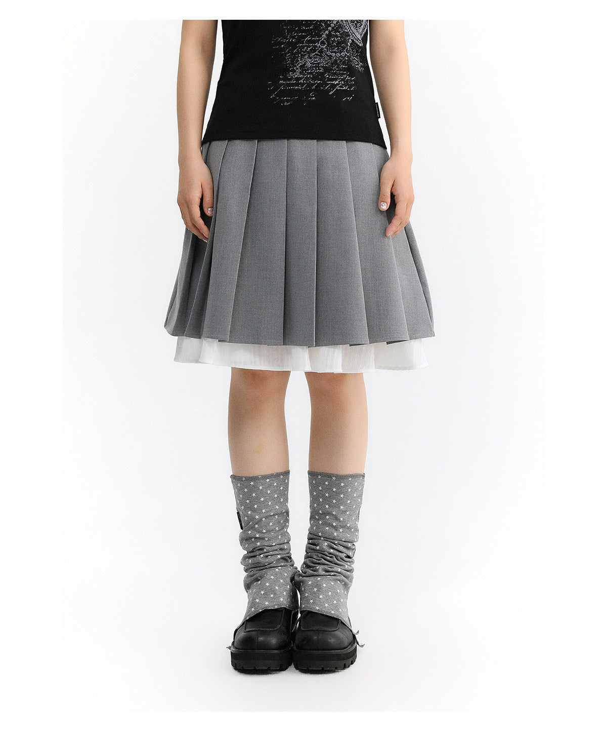 Layered Pleated Suit Midi Skirt