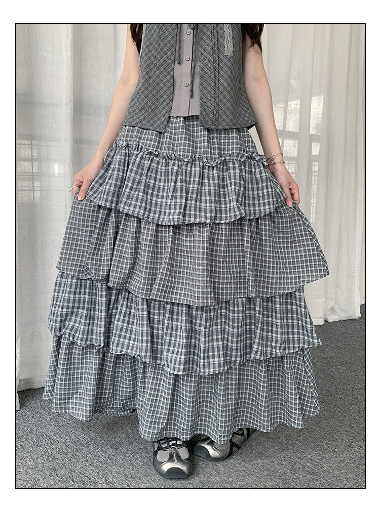 Plaid Patchwork Tiered Maxi Skirt