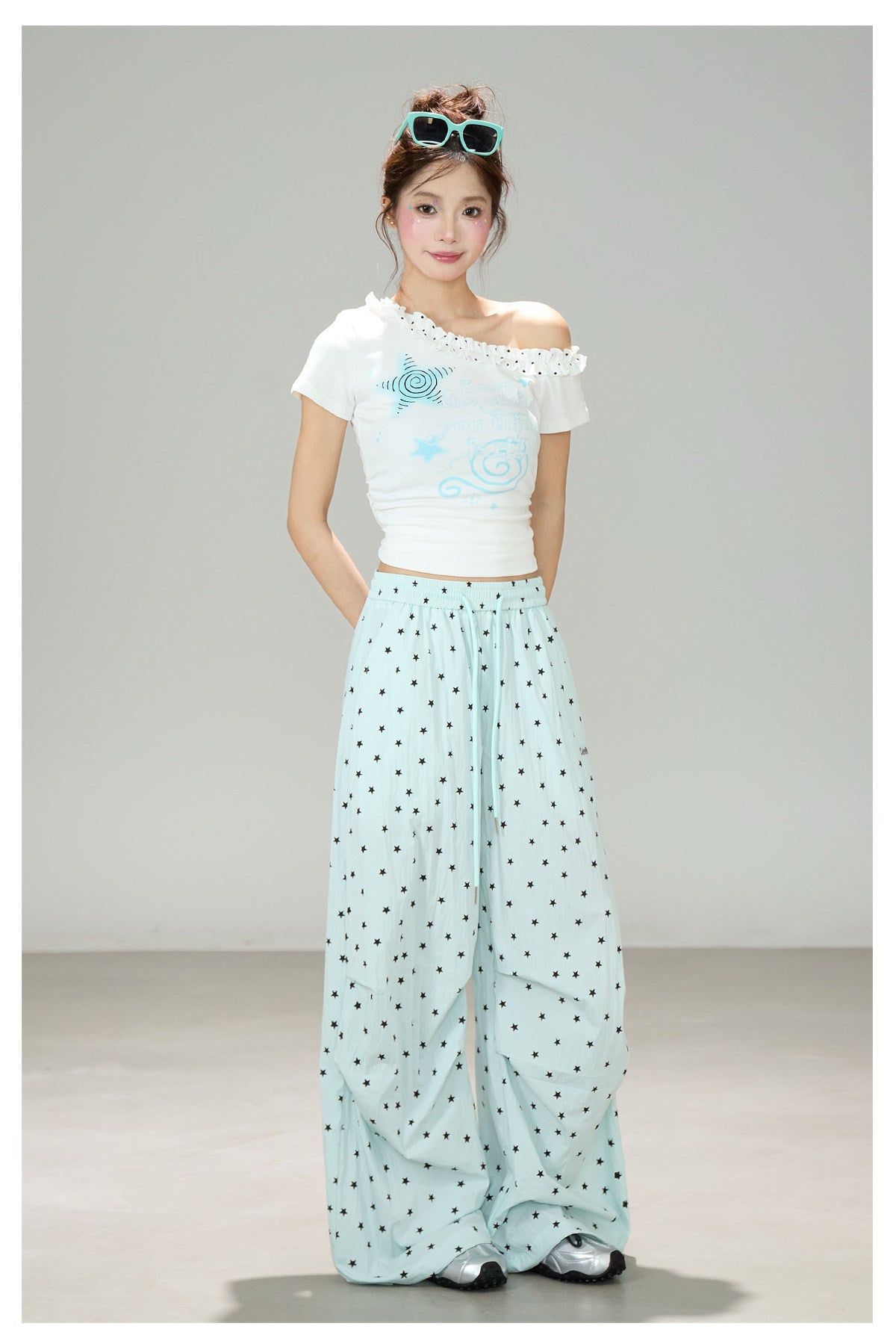 Light Blue Star Wide Leg Pants