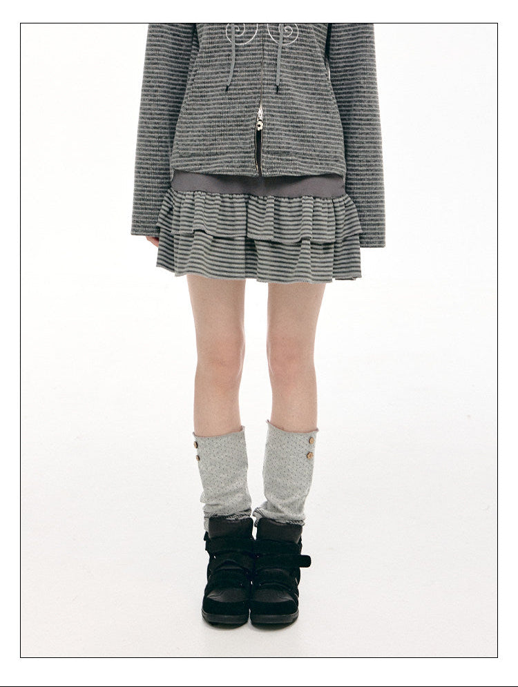 Charcoal Stripe Double-Ruffle A-Line Mini Skirt