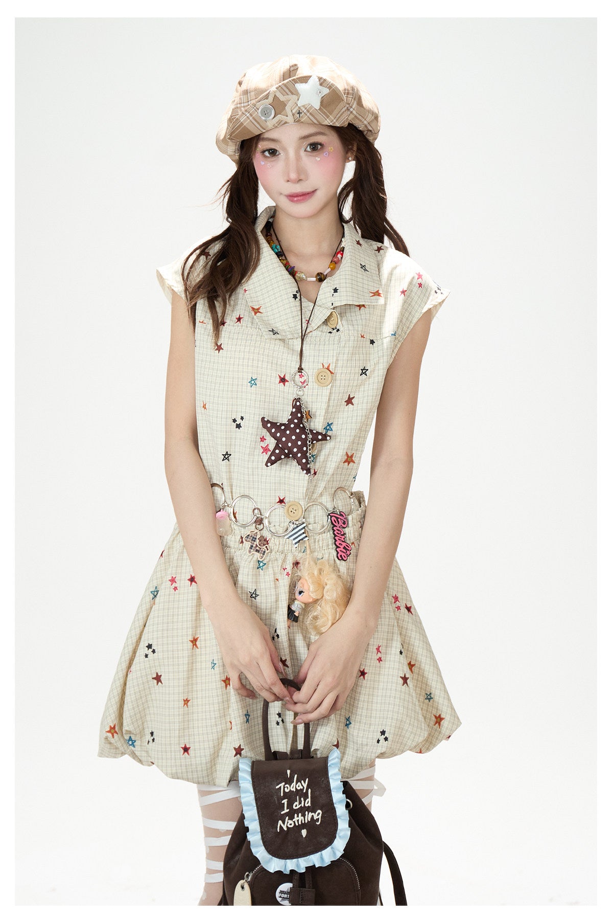 Starry Plaid Bubble Mini Dress