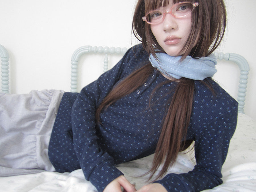 Tiny Floral Waffle Henley Long Sleeve Top