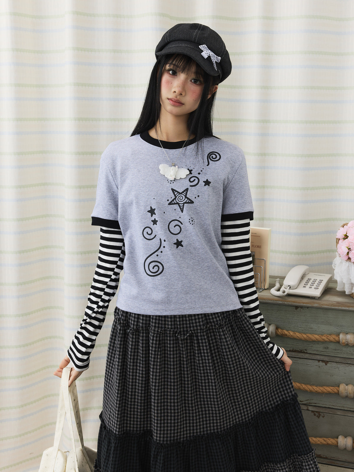 Star Swirl Layered Stripe Long Sleeve Top