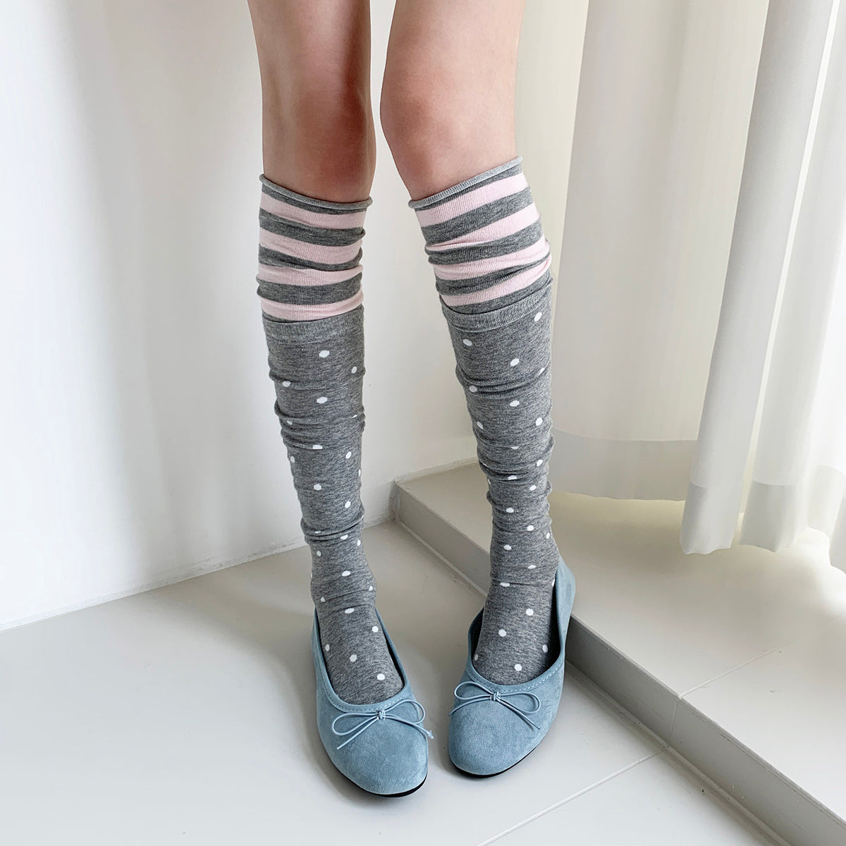 Lace Trim Patchwork Over-the-Knee Socks