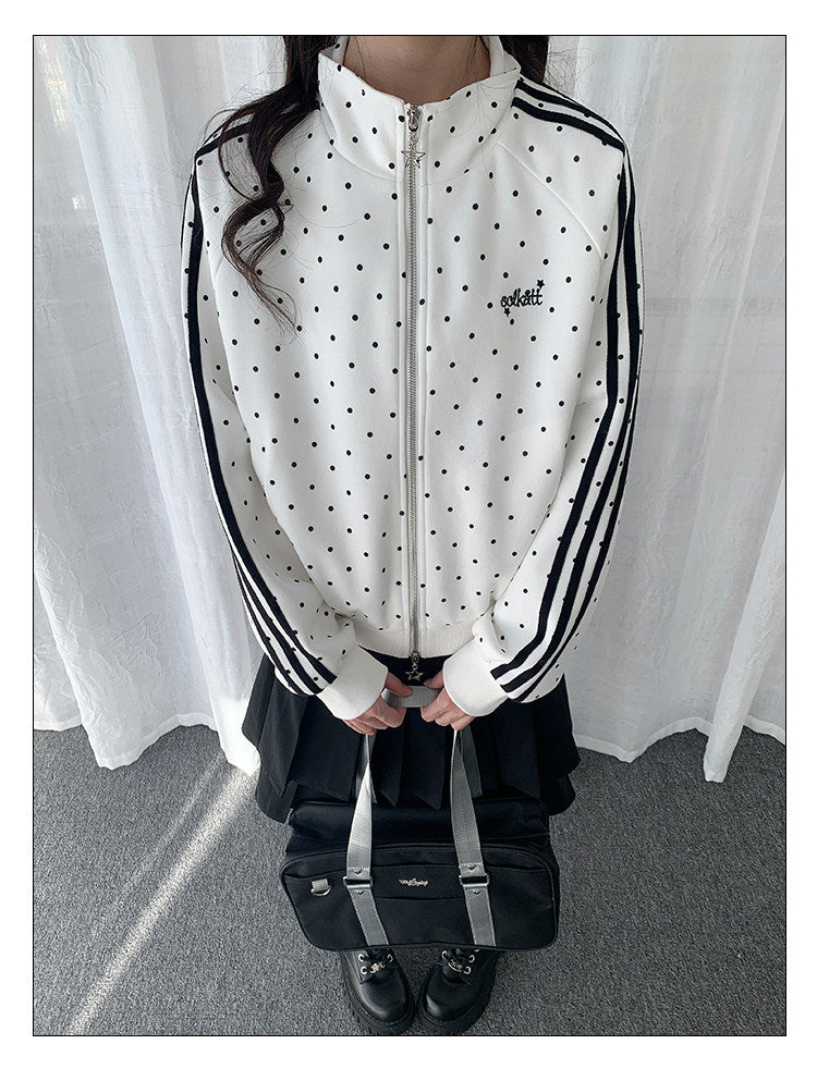 Polka Dot Contrast-Stripe Track Jacket