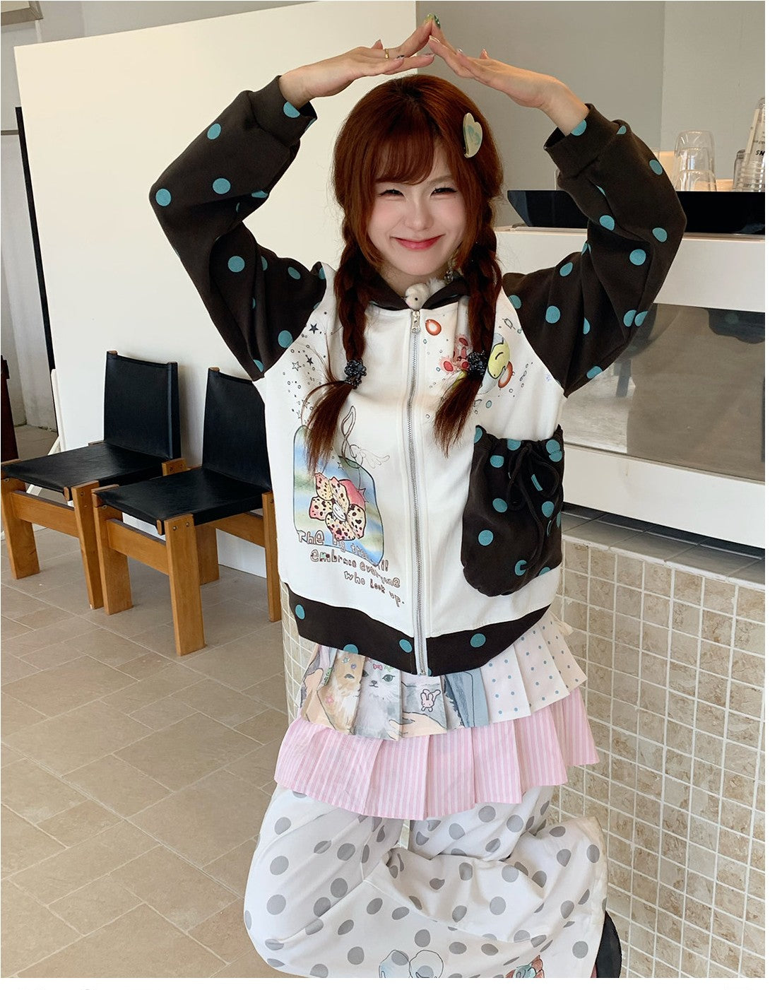 Pink Cat Double-Layer Layering Skirt