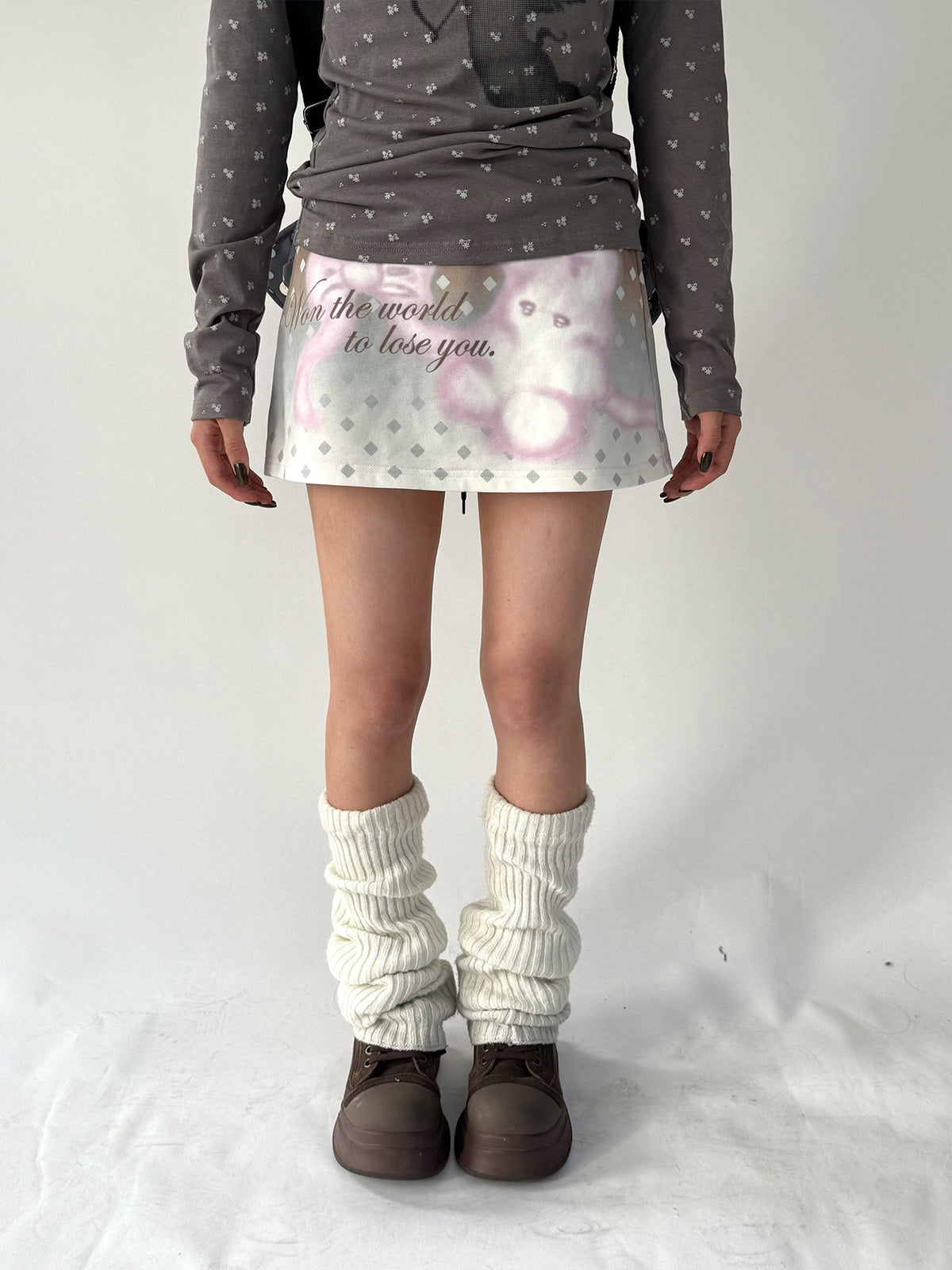 Dream Bunny Graphic Low-Rise A-Line Mini Skirt