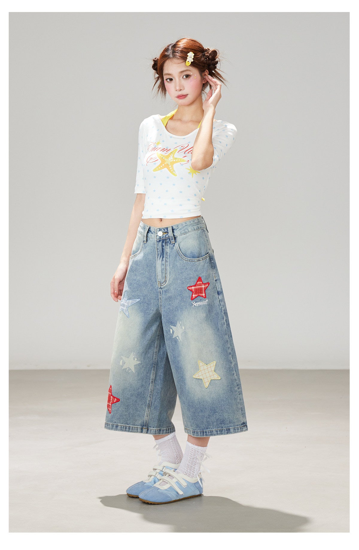 Blue Star Wide-Leg Denim Pants