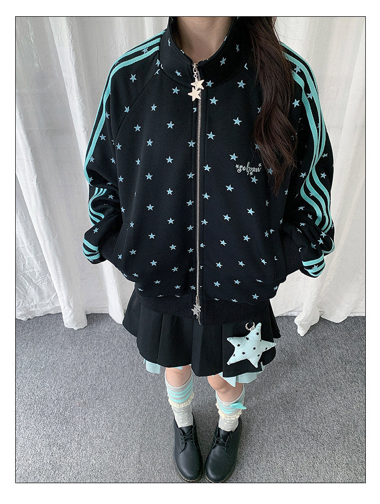 Star Print Double-Zip Track Jacket