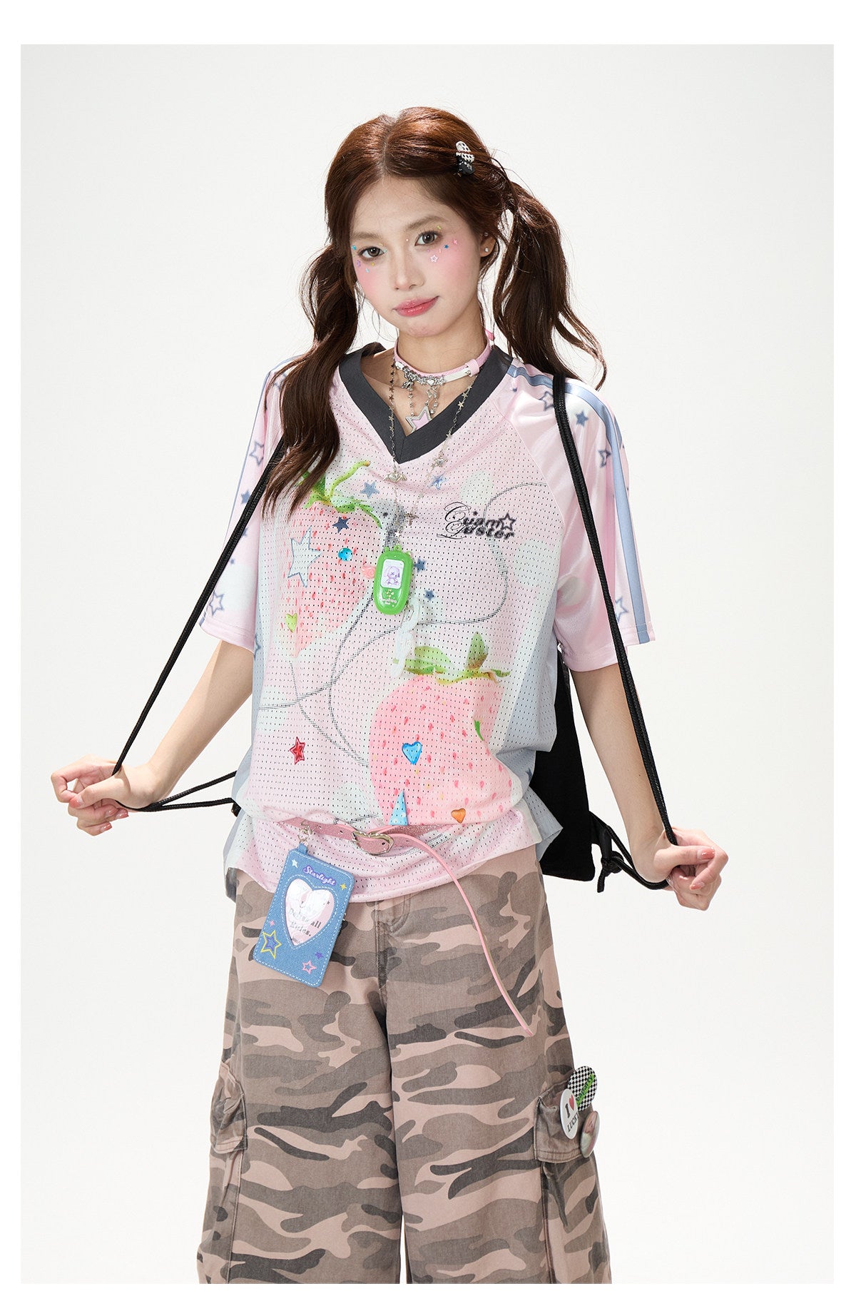 Angel Fruit Mesh Tee & Pink Camo Cargo Shorts
