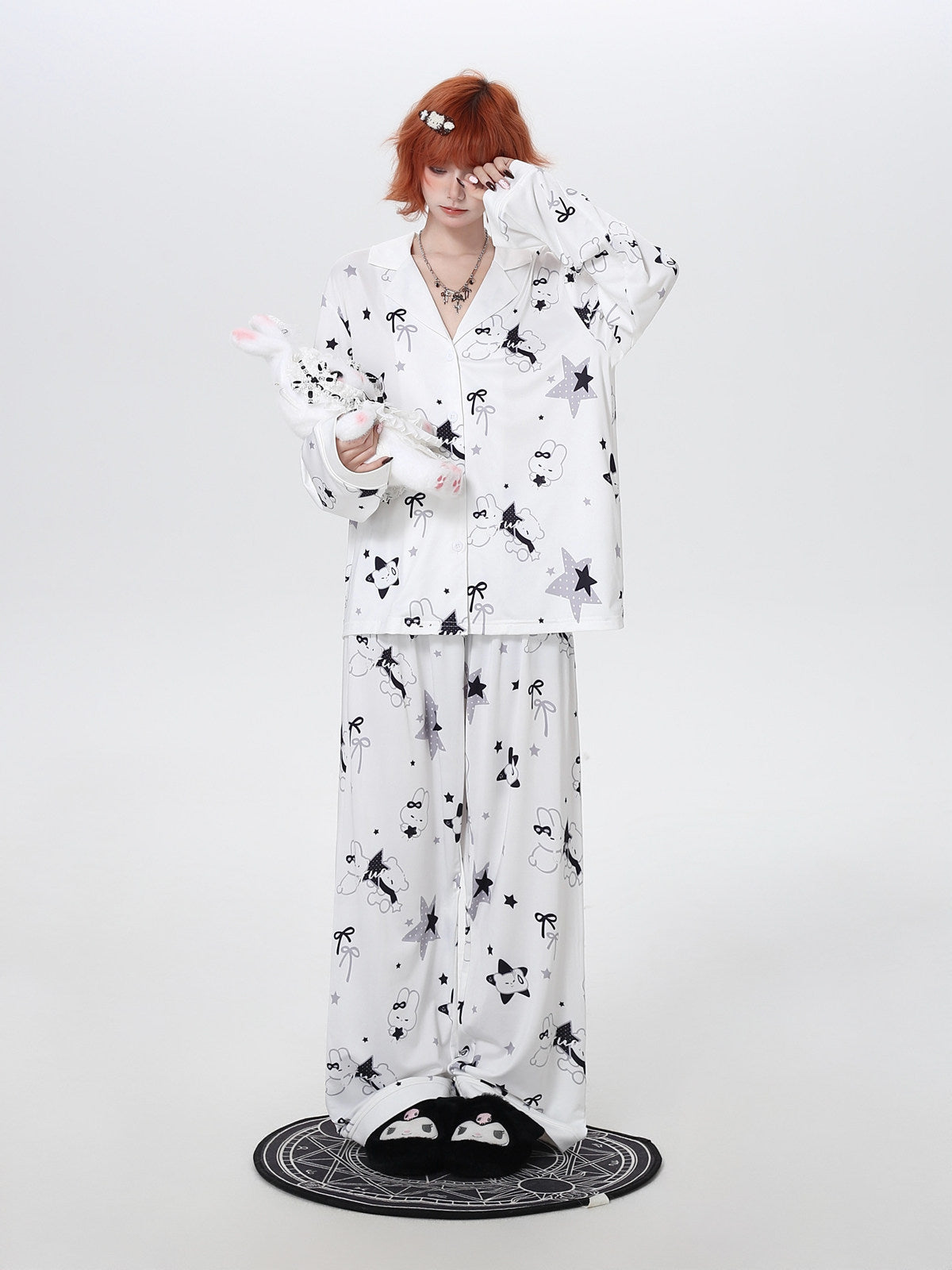 Bunny Star Print Long-Sleeve Pajama Set