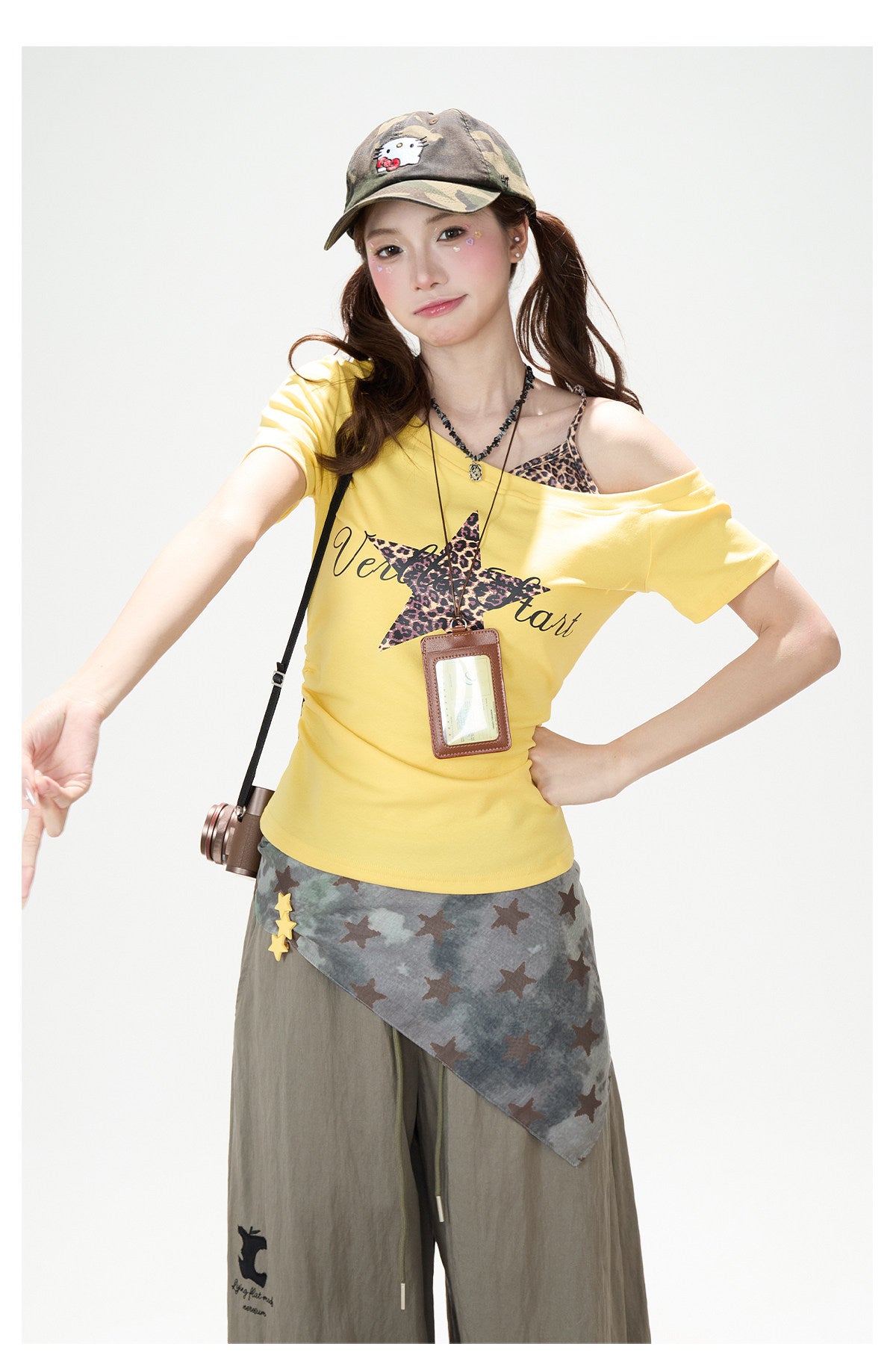 Leopard Star Off-Shoulder Layered Tee
