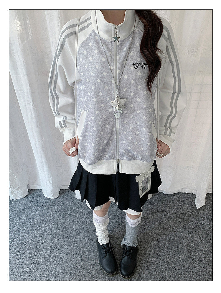 Gray Star Stripe Zip-Up Track Jacket