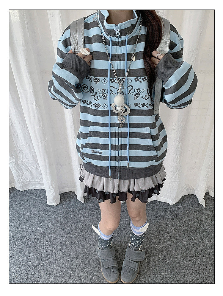 Striped Graphic Zip-Up Jacket
