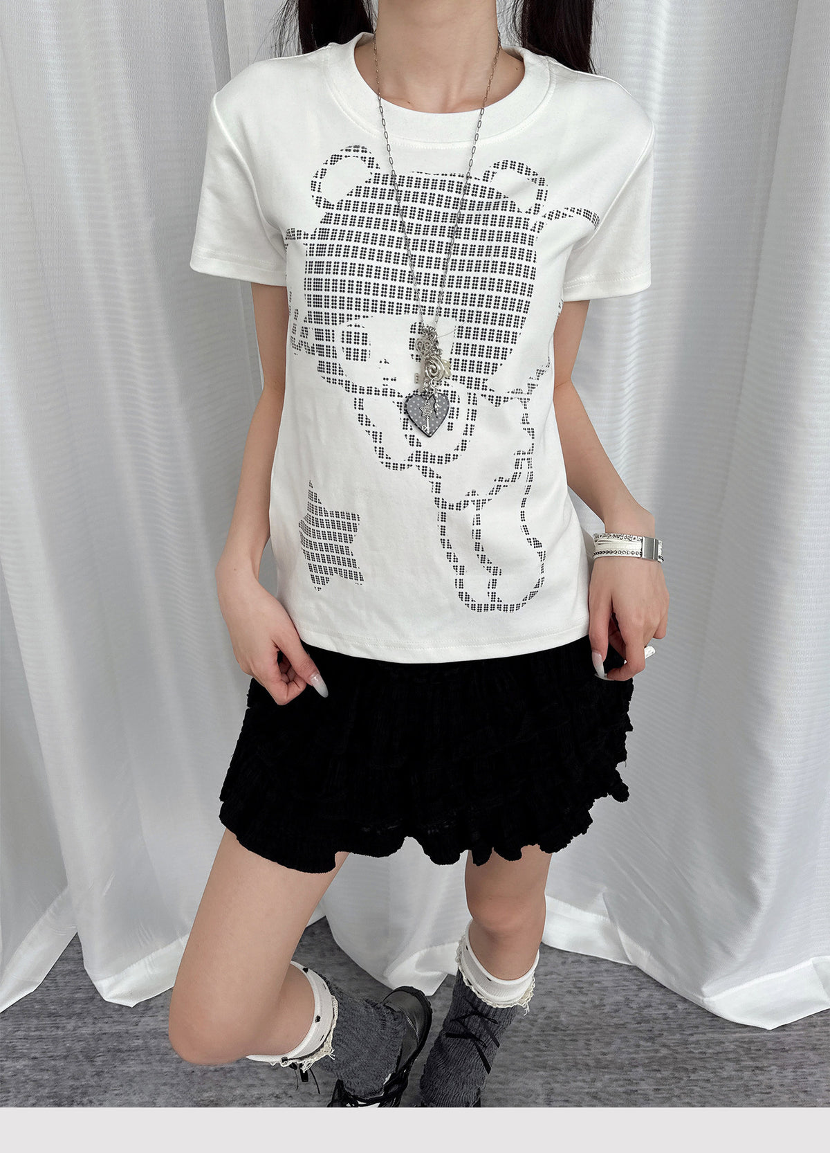 Pixel Teddy Graphic Fitted Tee