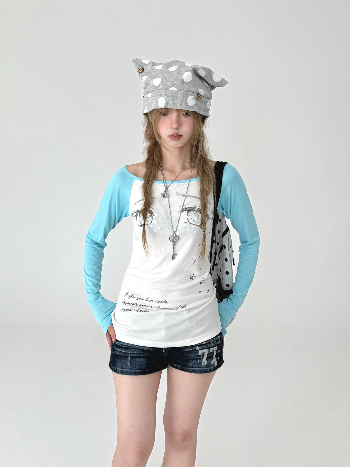 Gray Polka Dot Cat Ear Adjustable Hat (Preorder)