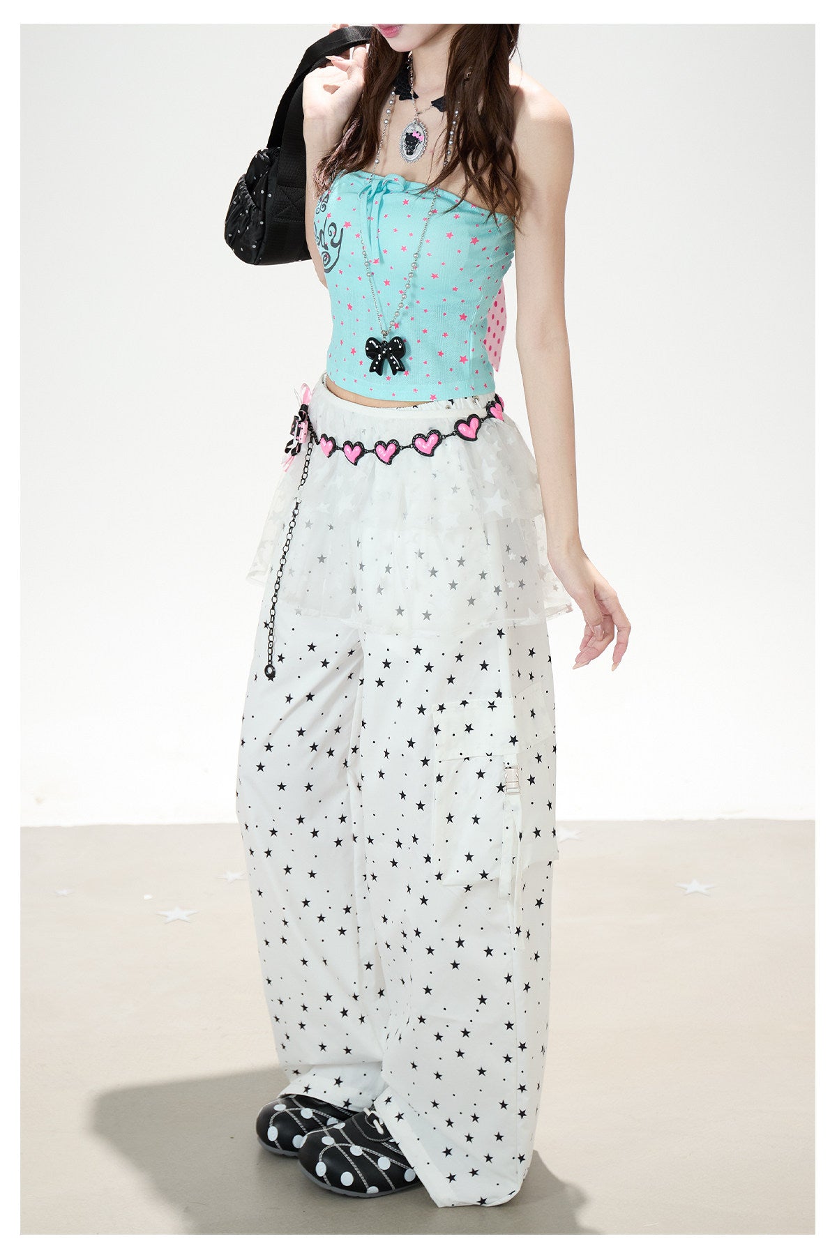 Allover Star Cargo Wide Leg Pants
