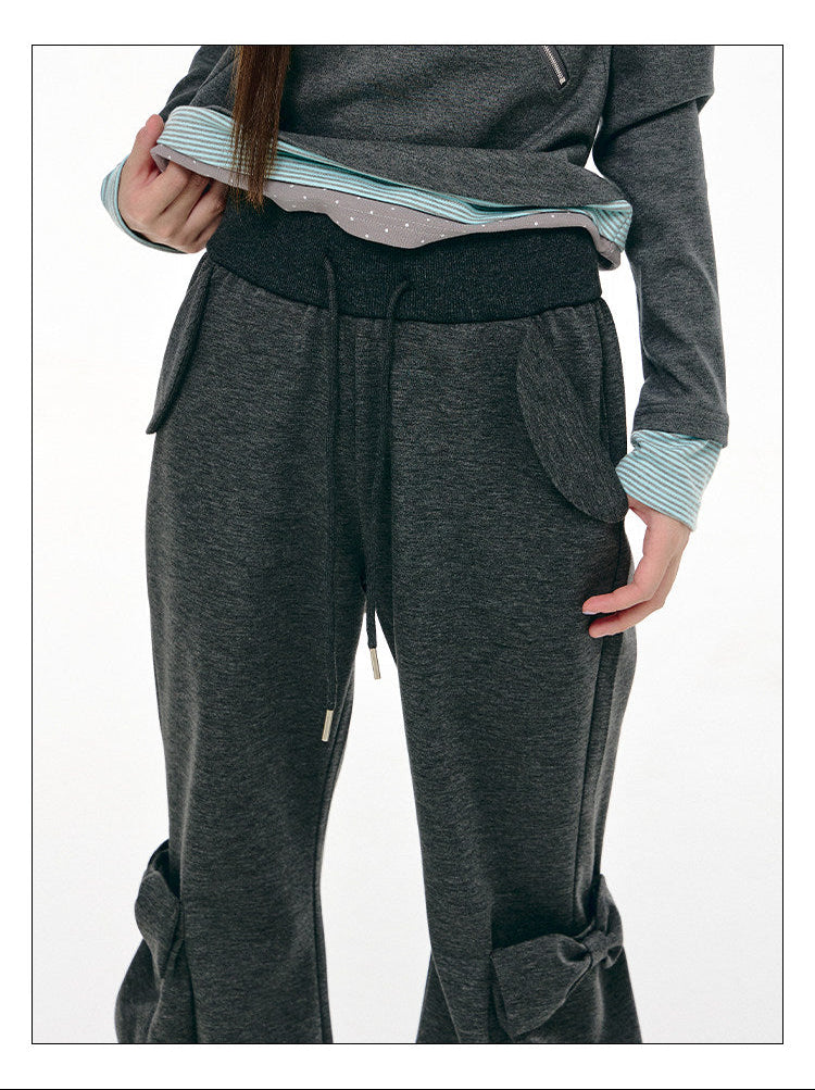 Bow-Pocket Flared Wide-Leg Pants