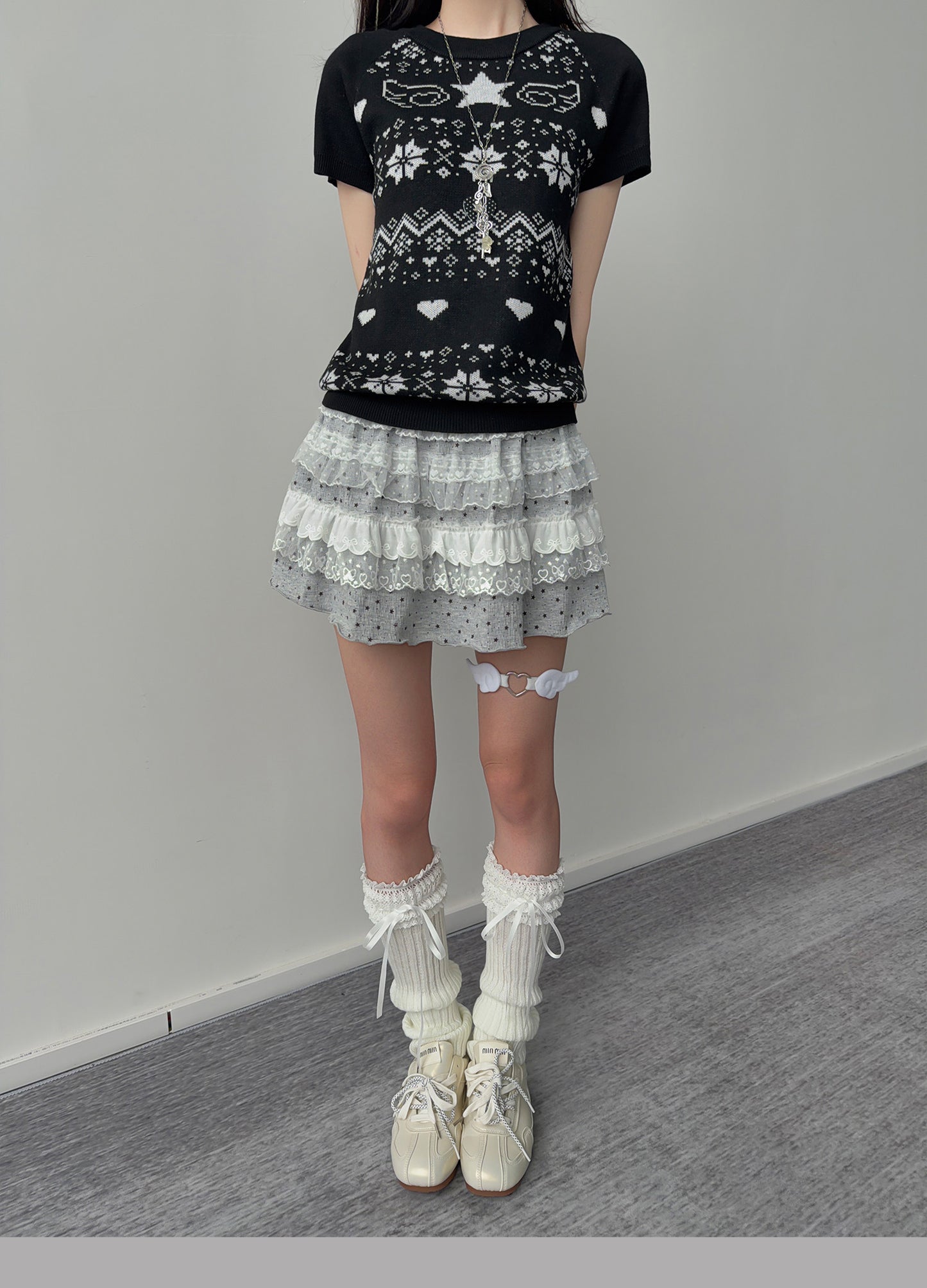 Star Wing Fair Isle Short-Sleeve Knit Top