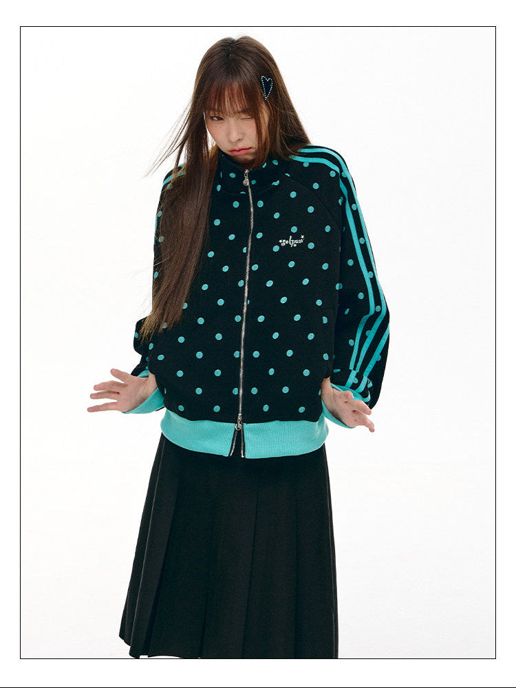 Mint Polka Dot Double-Zip Track Jacket