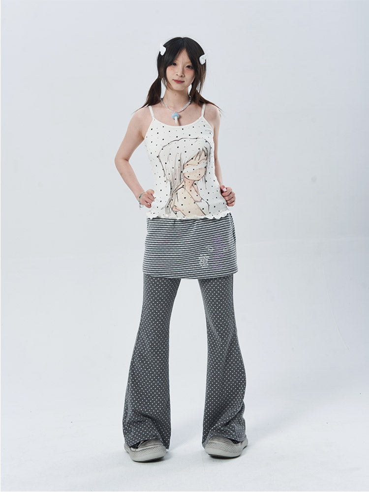 Polka Dot Layered Flare Skirt Pants