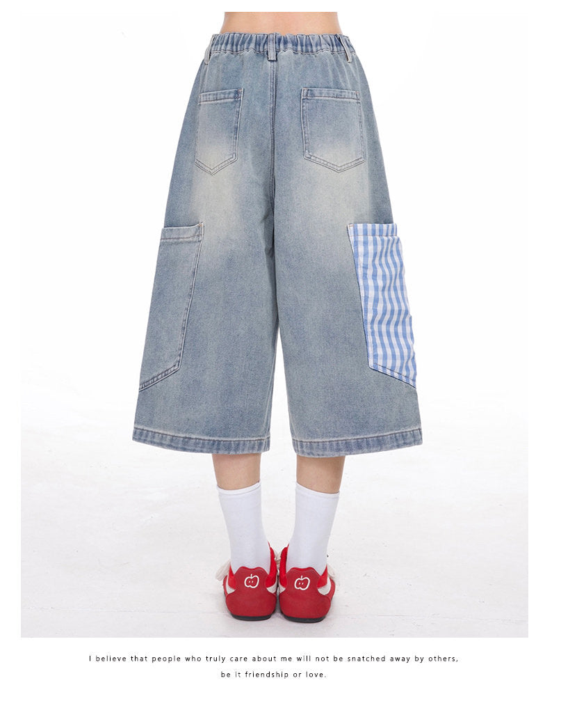 Apple Plaid Cropped Wide-Leg Jeans